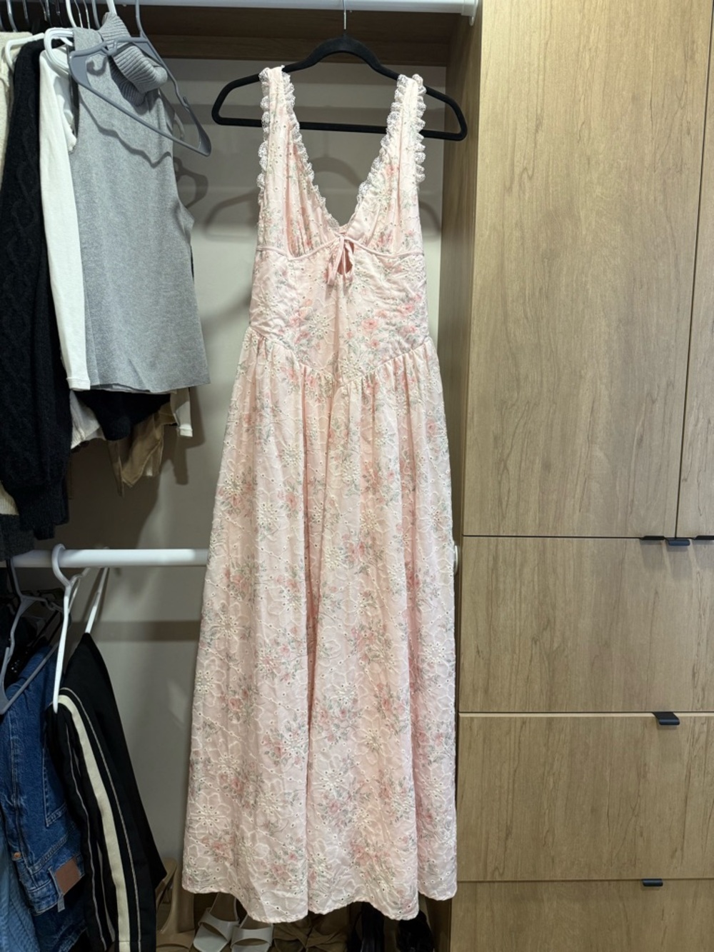 Women's Pink Floral Lace Maxi Dress